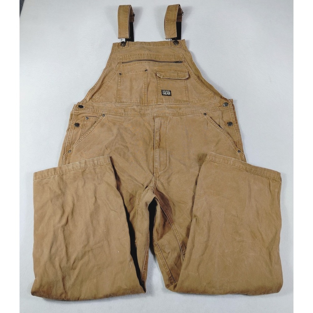 Gravel Gear Duck Bib Overalls Mens 42 Brown Canvas Double Knee Workwear